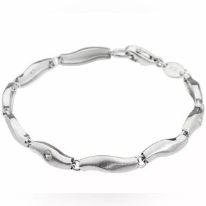 *‎ Fossil .925 Sterling Silver & CZ  6.5" link Bracelet in tin Gift box new $115